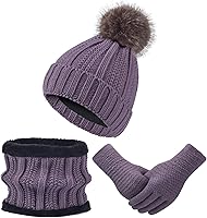 Vista 1 de Conjunto de bufanda de invierno para mujer, gorro de forro polar, bufandas para pantalla táctil, 3 en 1