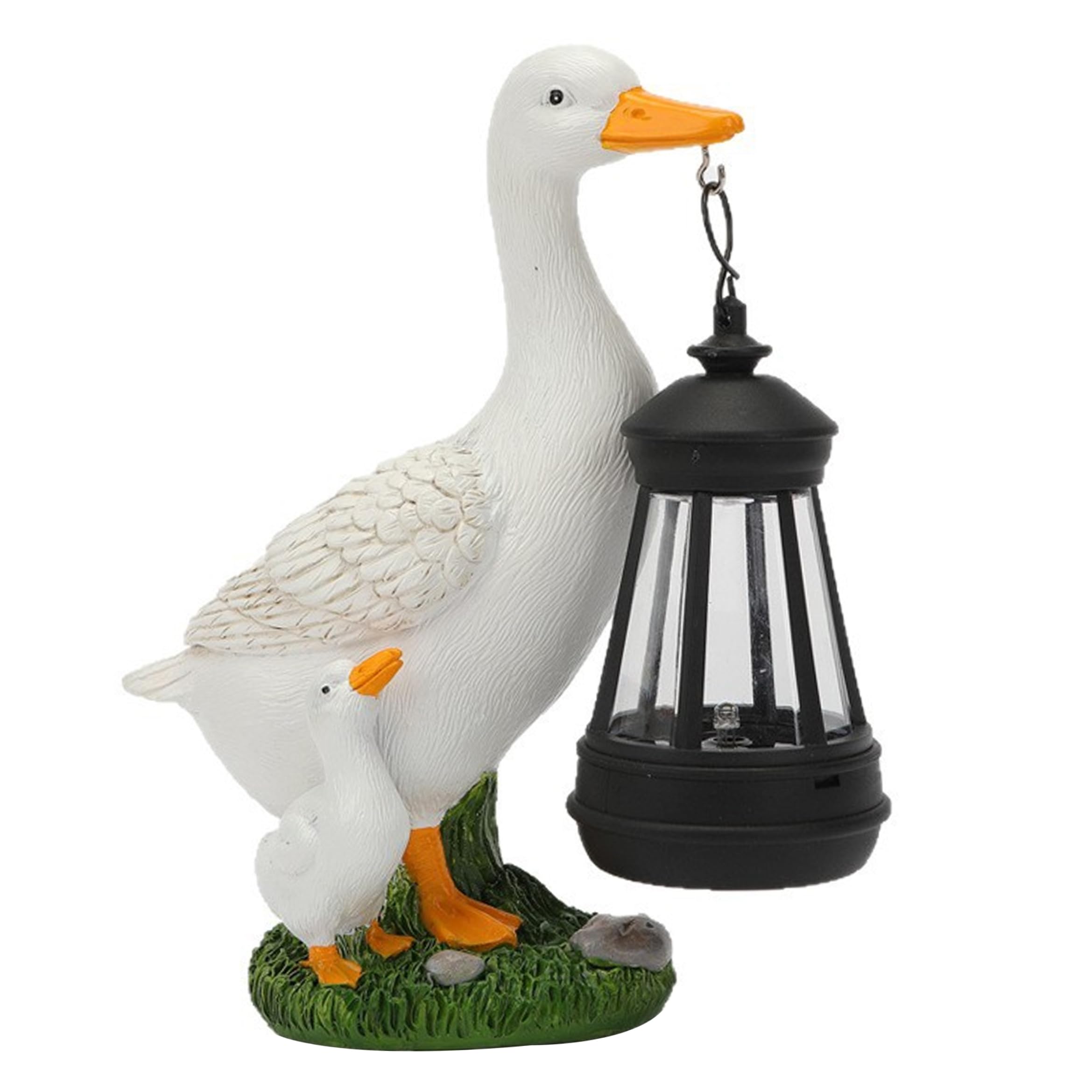 Neptuiby Solar Garden Statues, Waterproof Resin Mother-child Duck Statue with Lantern Solar Garden Lights For Yard Porch Decor