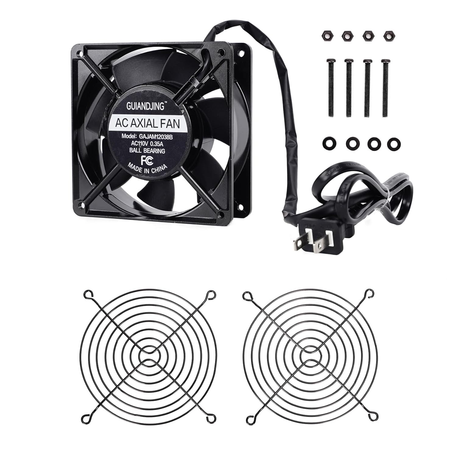 120mm x 38mm Cooling Fan 110V 120V Dual Ball Bearing High CFM 3000RPM with AC Plug and Aluminium Alloy Frame AC12038-N