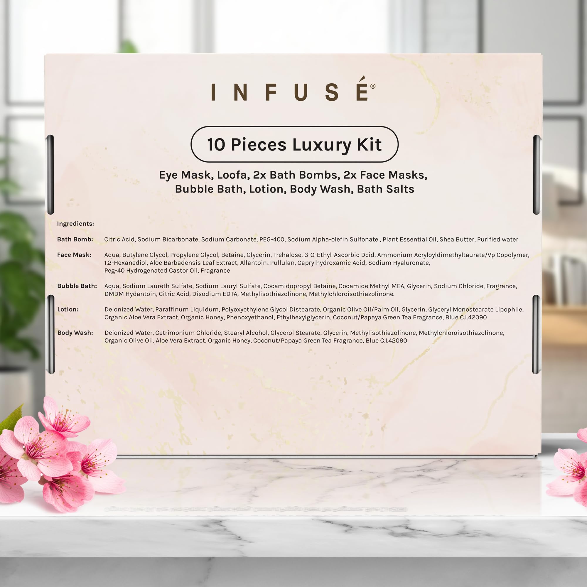 17-Piece Luxury Gift Set with Robe | Complete INFUSÉ White Tea & Coconut Bath Collection | Self-Care Kit with Bath Bombs, Face Masks & Hair Care | Bridesmaid, Mom, Wife, Grandma or Loved Ones