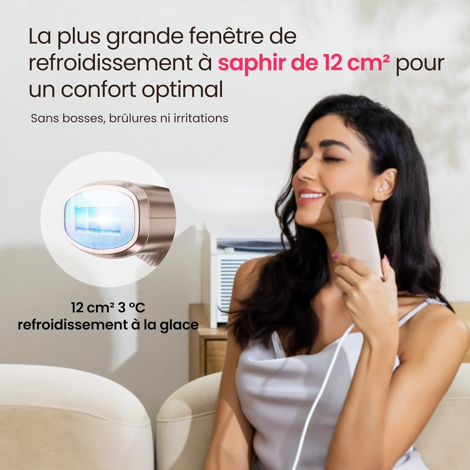 Laser IPL professionnel pour l'épilation, super rapide TRIPLE-Pulse, 12 cm² large indolore Sapphire 3℃ Ice-Cooling Contact, appareil d'épilation pour les femmes et les hommes à la maison