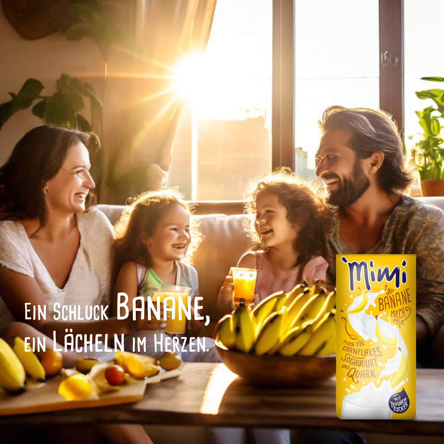 Mimi Milk Milk Banana Bebida Polvo 12 x 400 g - Pack de Almacenamiento - Polvo de bebida soluble en leche con sabor a plátano - Soluble en frío y caliente - Ideal para ocio, oficina, familia grande
