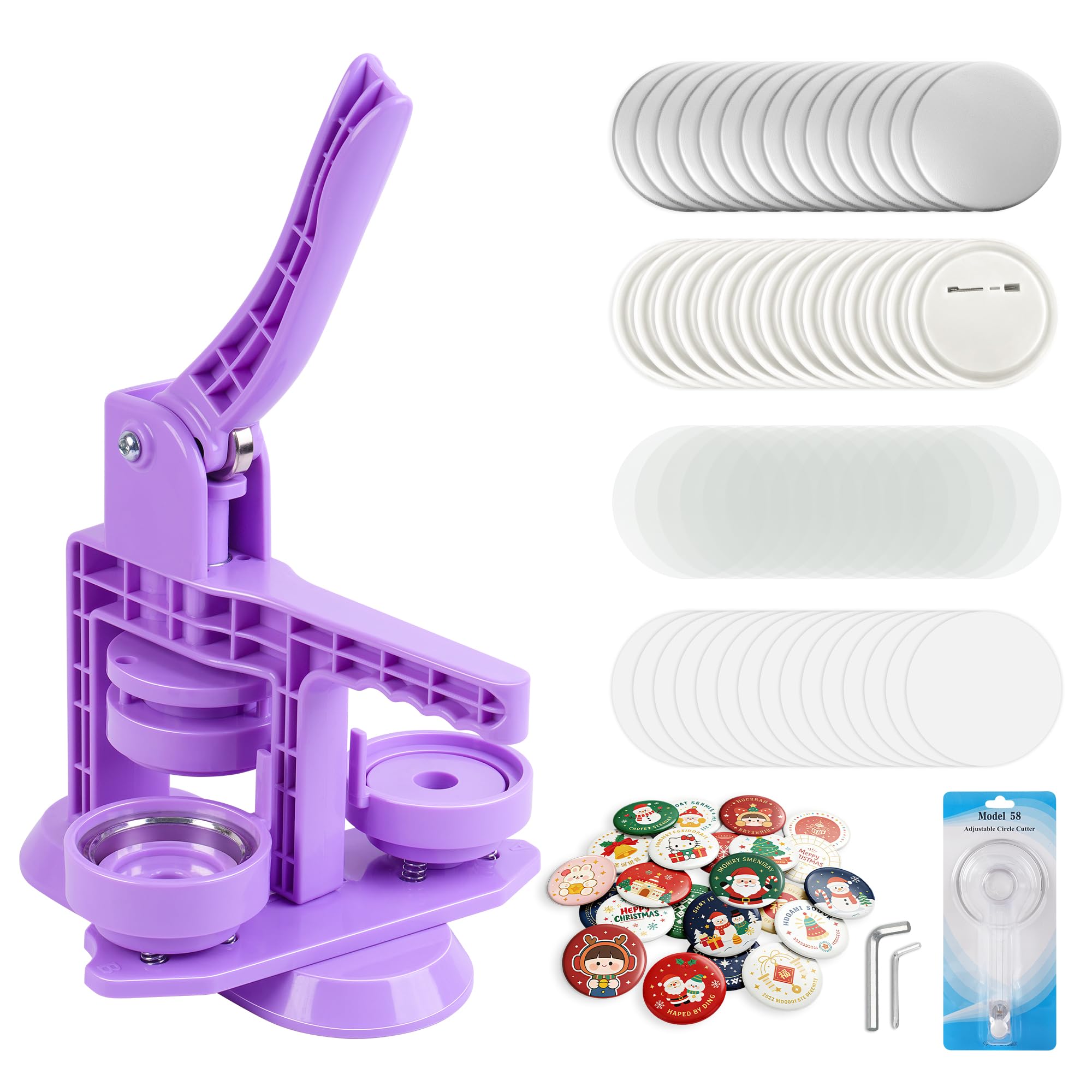 Photo 1 of ****FOR PARTS ONLY/ NON-FUCNTIONAL*** Happizza Button Maker Machine 58mm/2.25in, Pin Maker Machine Kit with 30 Buton Parts, DlY Badge Maker, Purple Button Press Machine, Perfect Beginner Experience Kit, Ideal for School, Parties, Events