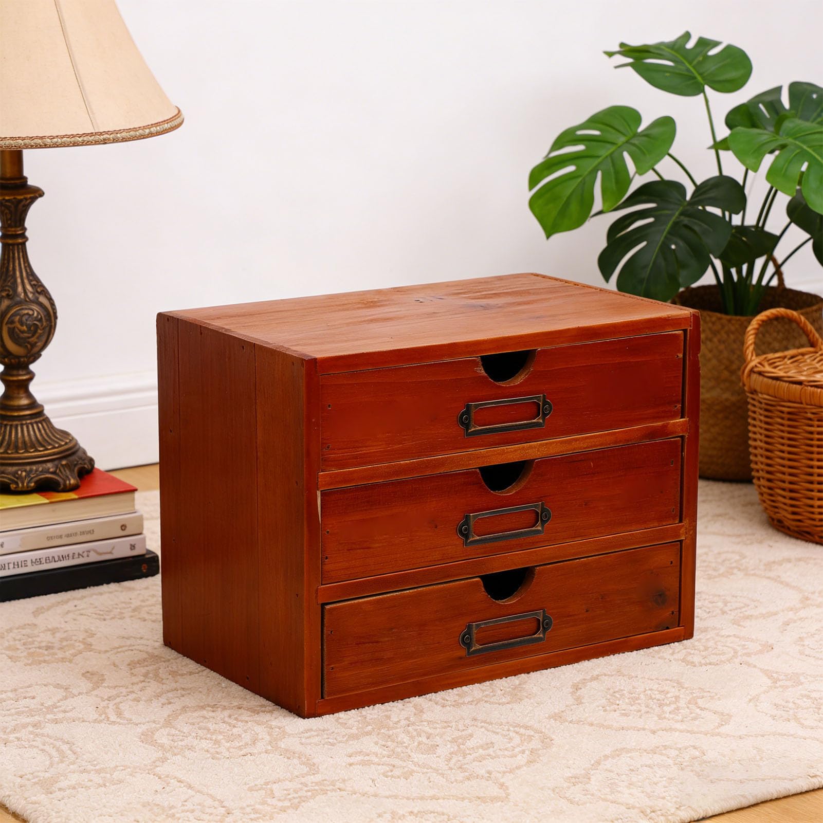 Asixxsix Organizer da Scrivania in Legno, Scatola Portaoggetti Vintage a 3