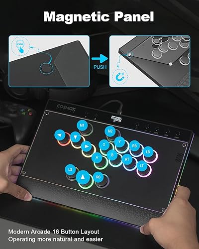 Miniatura 3 de Palo Arcade sin Palanca Haute42: Palo Arcade Magnético sin Palanca con Bordes RGB, Controlador Arcade Haute42 C16 Premium Negro para Juego