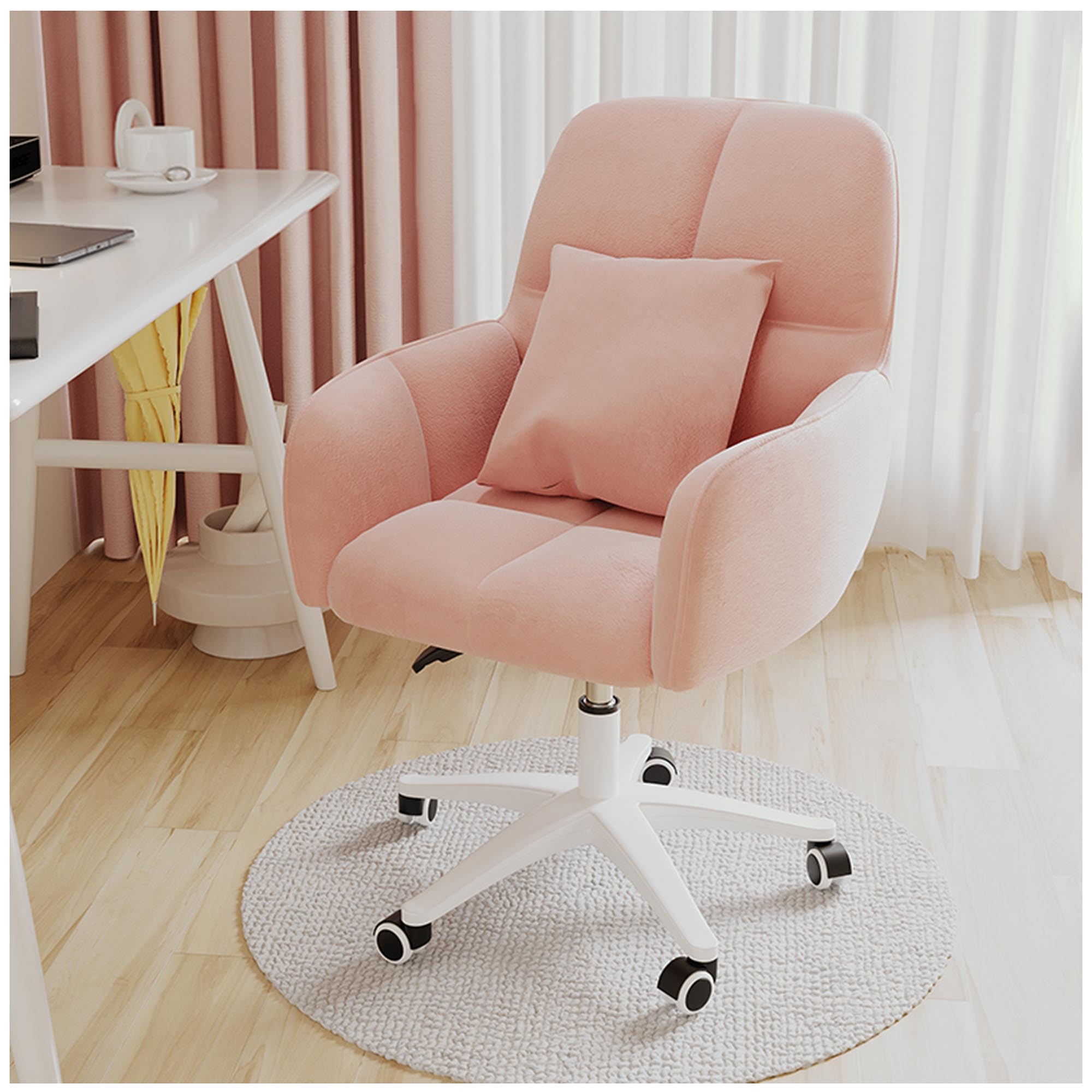 METTEOR Home Office Chair with Wheels & Lumbar Support - Modern table Cuter Chair for Living Room Bedroom Study Vani - Adjustable Height 75-84cm (Rosa Height 75)