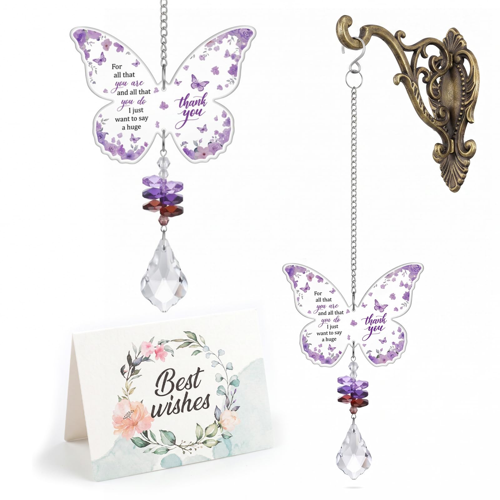 Zirax Women's Color Thank You Gifts For Butterfly Crystal Suncatcher, Leaving Gifts For Colleagues Happy Retirement Gifts For Friends, Teacher Appreciation, Nurse Coworker Goodbye Keepsake Decor
