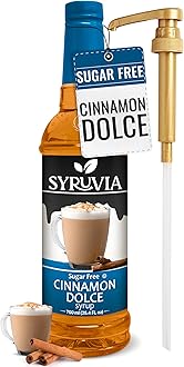 Syruvia Sugar Free Coffee Syrup, Cinnamon Dolce Flavored Syrup for Drinks, Lattes, and Desserts – 25.4 fl oz, With Pump