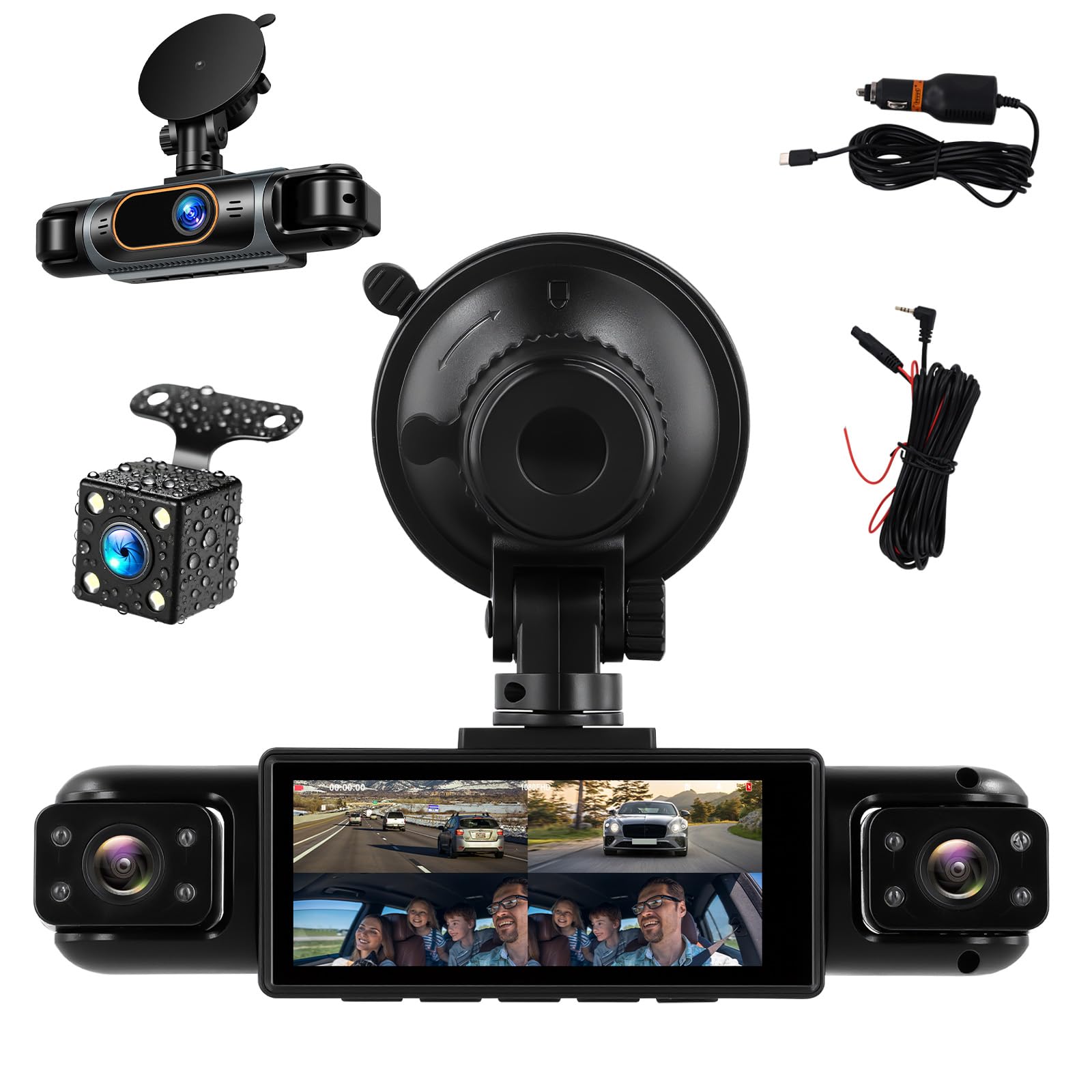 UNITOPSCI 360° 4 Channel Dash Cam Front and Rear Inside Left Right, 3.16'' FHD 1080P IPS Dashcam Supports Reverse View Camera for Cars, Loop Recording, 24/7 Monitoring, Night Vision Fit for All Cars-image-36