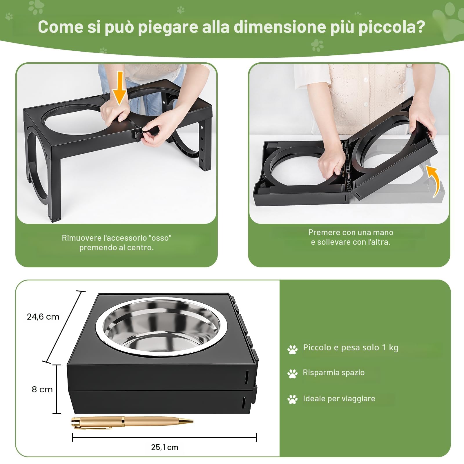 X XBEN Ciotole Rialzate per Cani Piccoli, Medi e Grandi, Ciotole per Cani con 5 Altezze Regolabile e con 2 Ciotole in Acciaio Inox da 1200 ML, Pieghevole e Antiscivolo