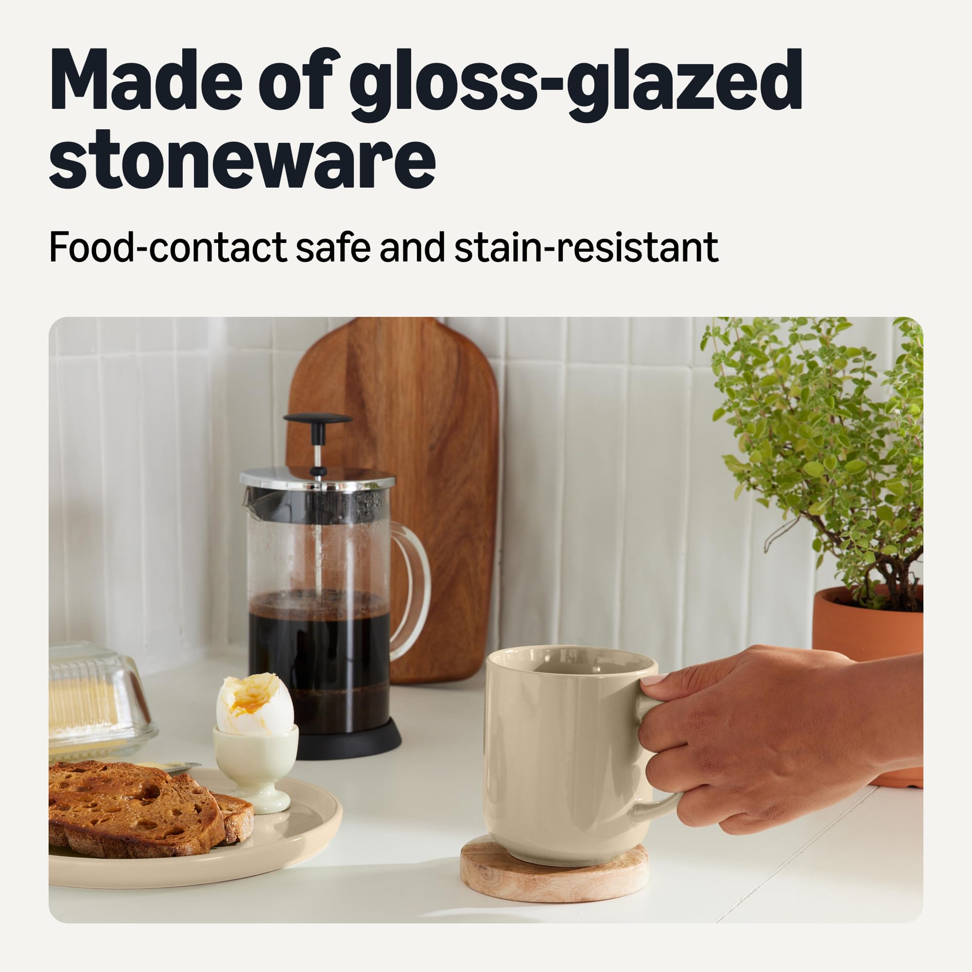 Amazon.com: Amazon Basics Stoneware Coffee Mugs, 16 oz, 4-Piece Set,  Gloss-Glazed, Stain-Resistant, Microwave, Freezer and Dishwasher-Safe,  Linen Gray : Arts, Crafts & Sewing
