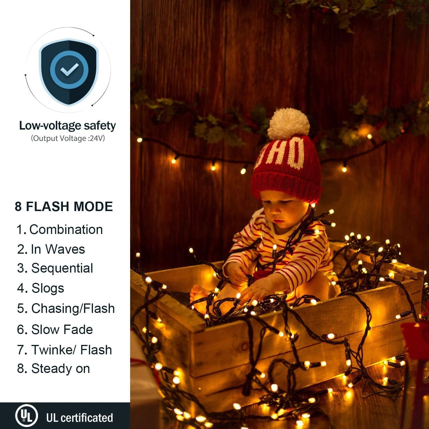 Avoalre Luci di Natale 1000 LEDs 25M, Catena Luminosa 8 Modalità Impermeabile IP44 Luci Albero di Natale Decorative per Interno Esterno Natale Atmosfera Festa Nozze, Bianco Caldo con Giallastro