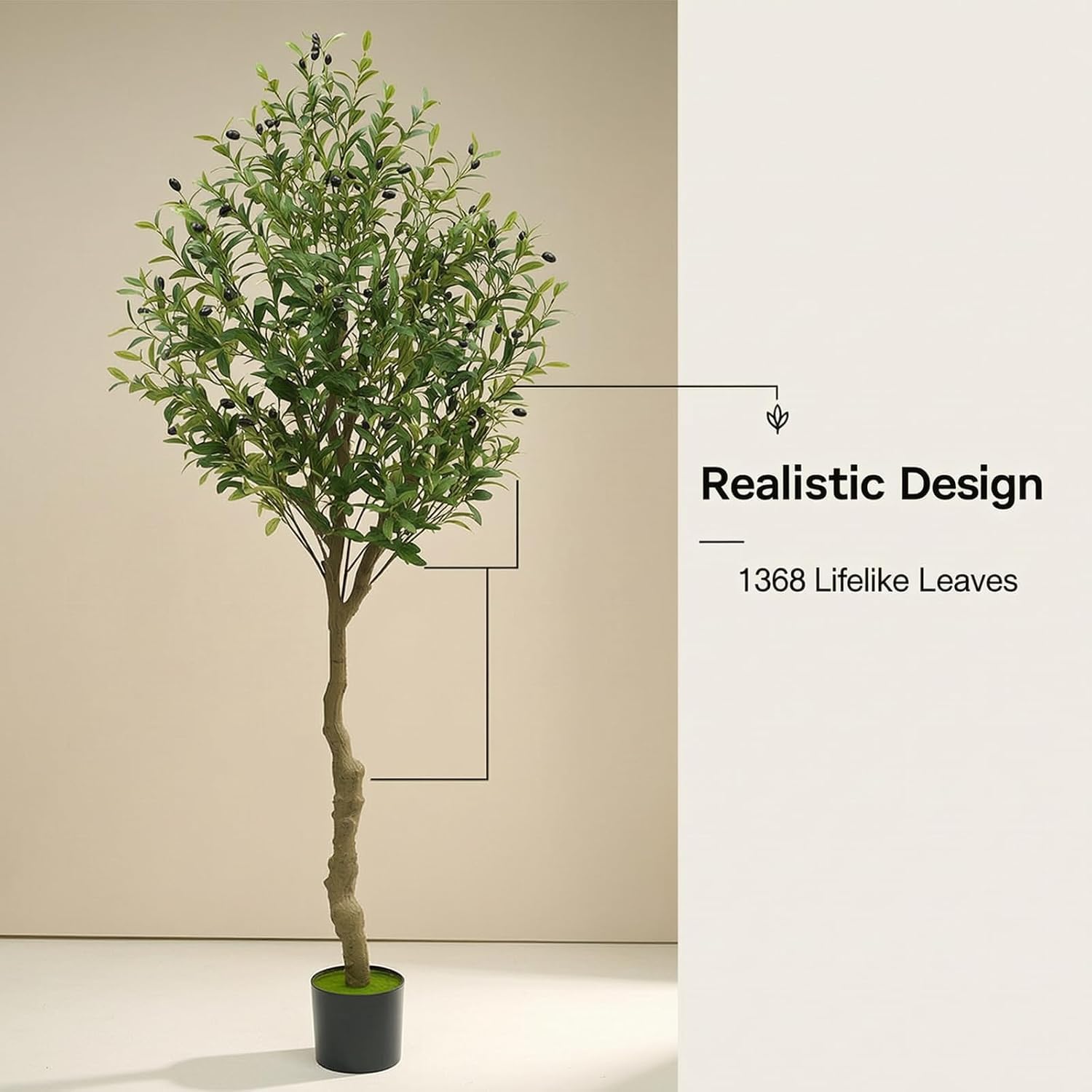Olivo Artificial 180cm Realista, Planta Artificial con Maceta, Árbol Falso | Resistente a Rayos UV, Ideal Para Salón, Oficina, Balcón, Interior y Exterior, Sin Mantenimiento