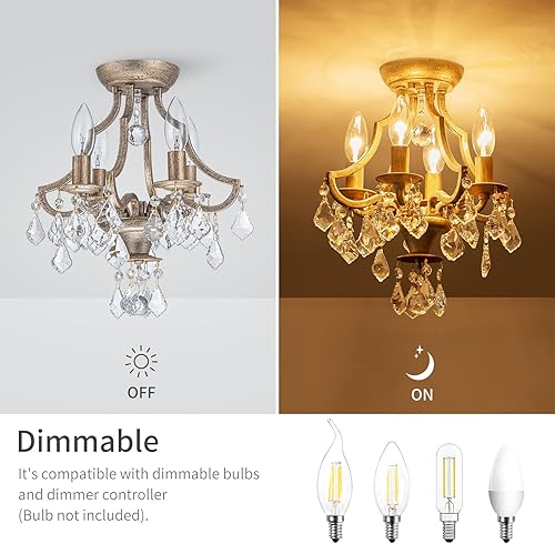 Miniatura 3 de Lámpara de techo de cristal K9 moderna de mediados de siglo de 4 luces para sala de estar, vestíbulo, dormitorio, lámpara empotrada cerca del techo,