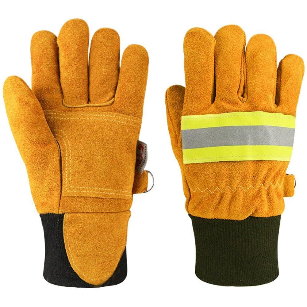 Sanfly Yellow Firefighting Gloves, Firefighter Flame Retardant Heat Insulated Gloves Gloves, Safety Work Gloves With Reflective Strip For Welders Firefighter