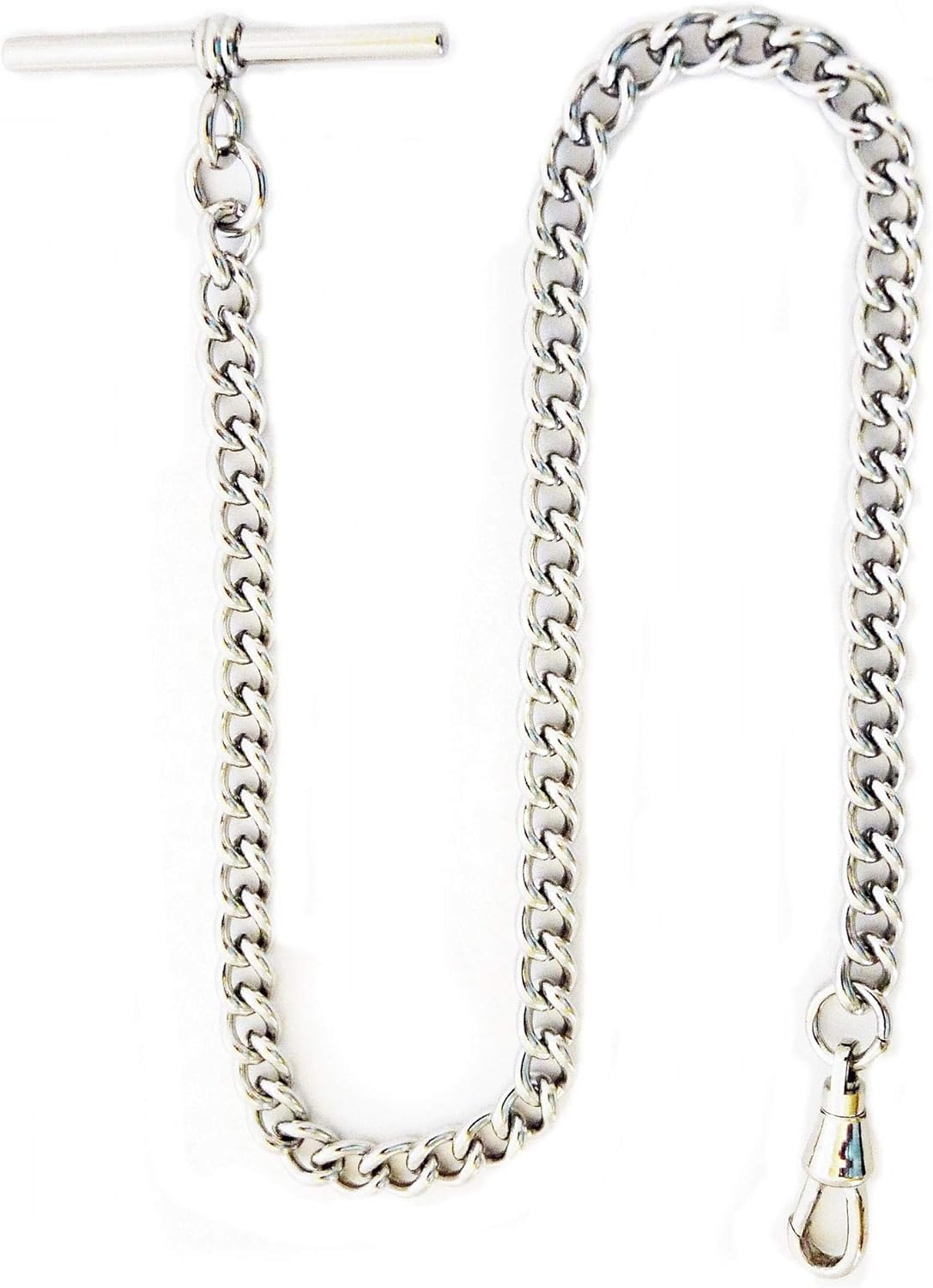 Dueber Chrome Plated Stainless Steel Pocket Watch Albert Chain with T Bar