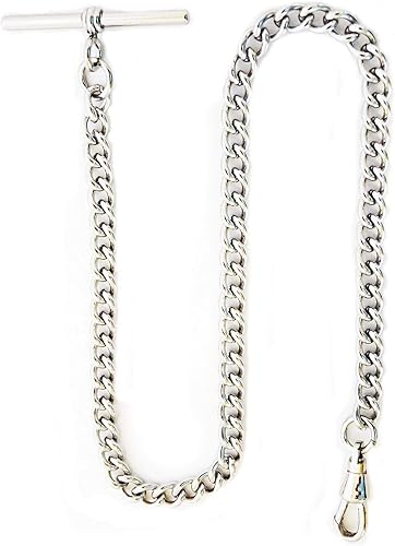 Dueber Reloj de bolsillo de acero inoxidable cromado con cadena Albert con barra en T, Moderno