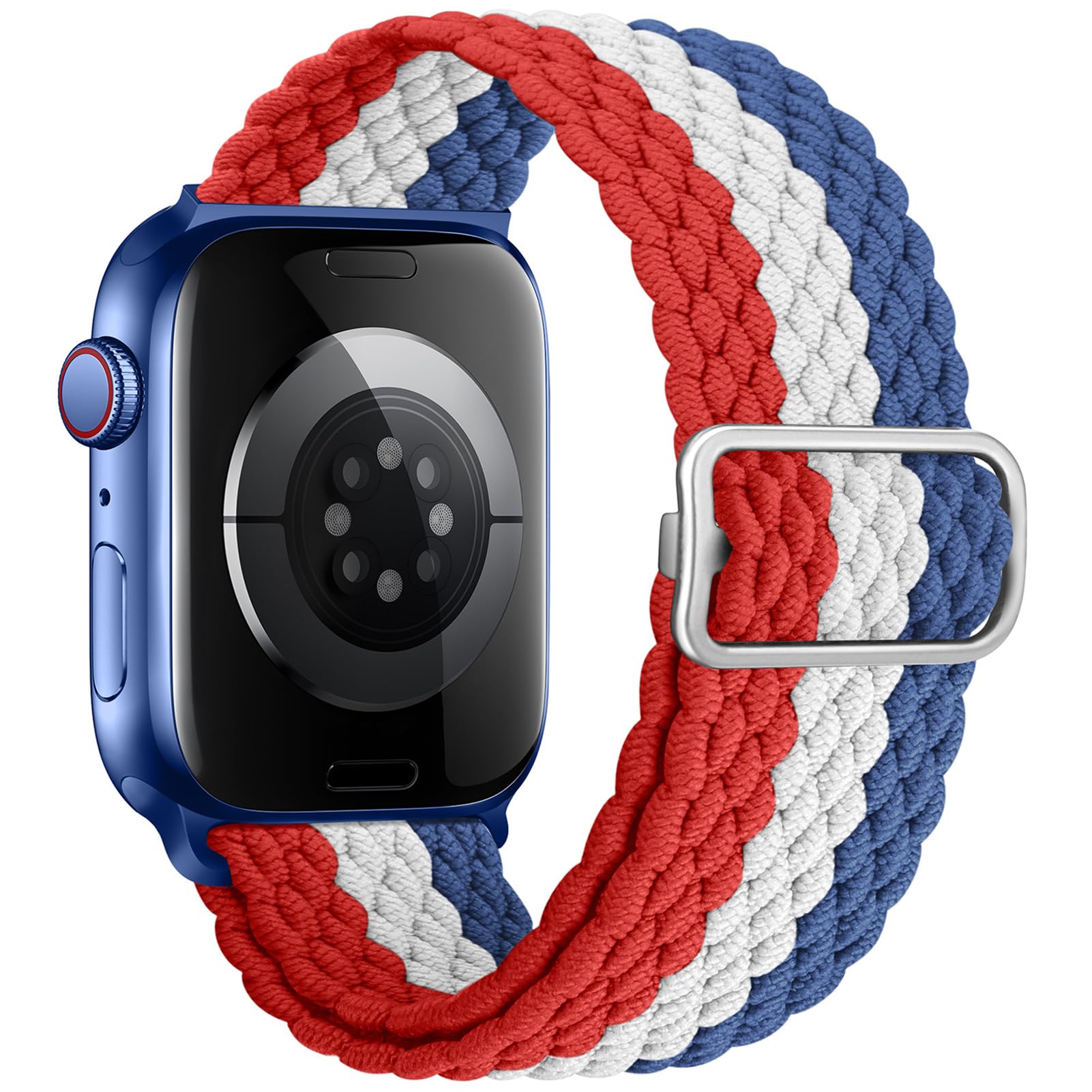 Qimela Stretchy Solo Loop Compatible with Apple Watch Band 49mm 46mm 45mm 44mm 42mm 41mm 40m 38mm for Women Men,Sport Breathable Nylon Braided Wristband for iWatch Series 10 9 8 7 6 SE 5 4 3 Ultra 2 1