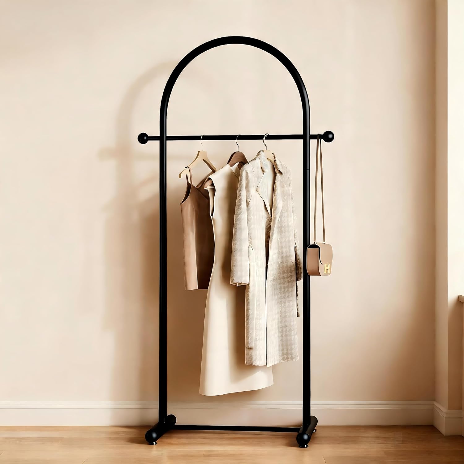 Modern Gold Arch Clothing Rack – Freestanding Metal Garment Rack for Bedroom, Closet, or Boutique Display, Heavy Duty Clothes Organizer with Stylish Design (‎gold)