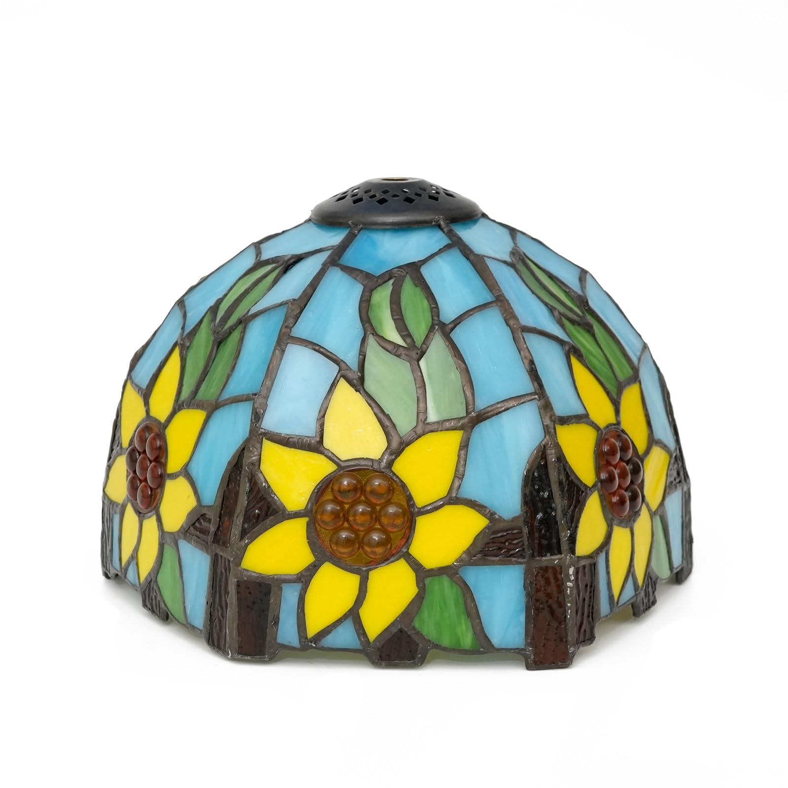HJRegaFimu Shade Replacement 8" Blue Background Sunflower Stained Glass Lamp Pastoral Art Decor Small Opening Lampshades For Table Chandelier Light Wall Floor Lamps