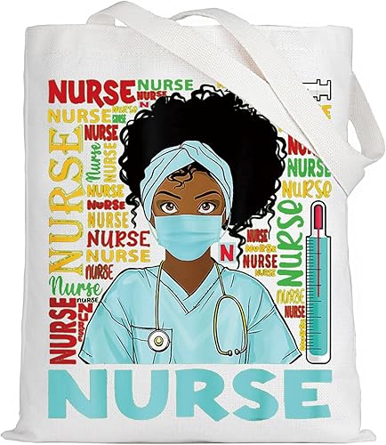 LEVLO Black Nurse Week Canvas Tote Bag Regalo de agradecimiento para enfermera negra Afro Black History Month Enfermera reutilizable bolsa de mano