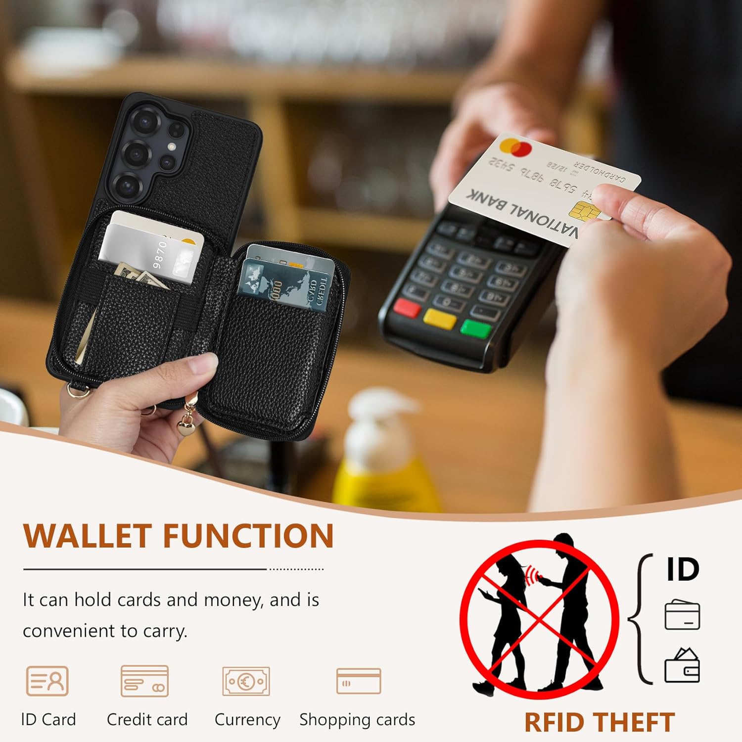 Keallce Wallet Case for Samsung Galaxy S26 Ultra 6.9",Crossbody Zipper Purse with RFID Blocking Card Slots Kickstand, Lanyard & Handstrap Flip Folio Leather Phone Cover for Galaxy S26 Ultra, Black