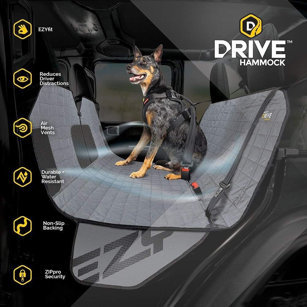 EzyDog Drive Dog Car Seat Cover for Back Seat - Water Resistant, Non-Slip Dog Car Hammock with Superior Comfortability and Safety - Easy to Install and Clean