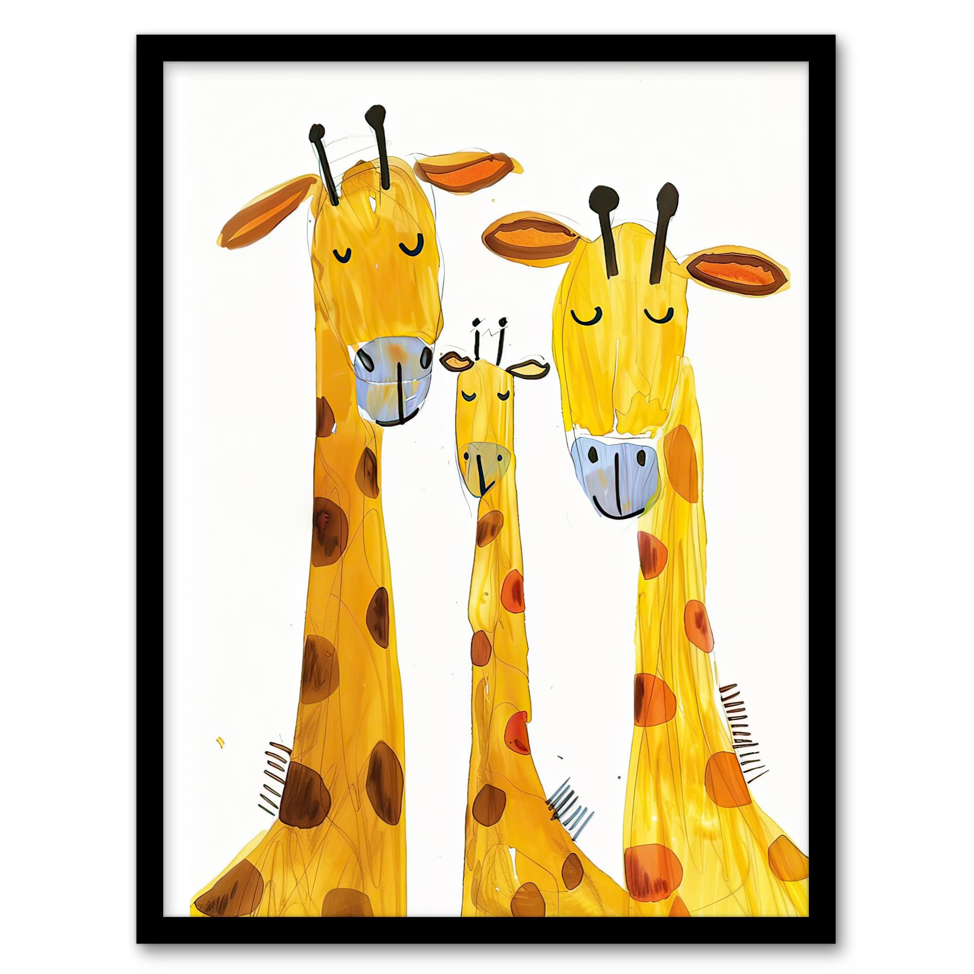 Artery8 Giraffe Family Simple Bright Watercolour Folk Wall Art Wall Art PrintA4 Size from B&Q