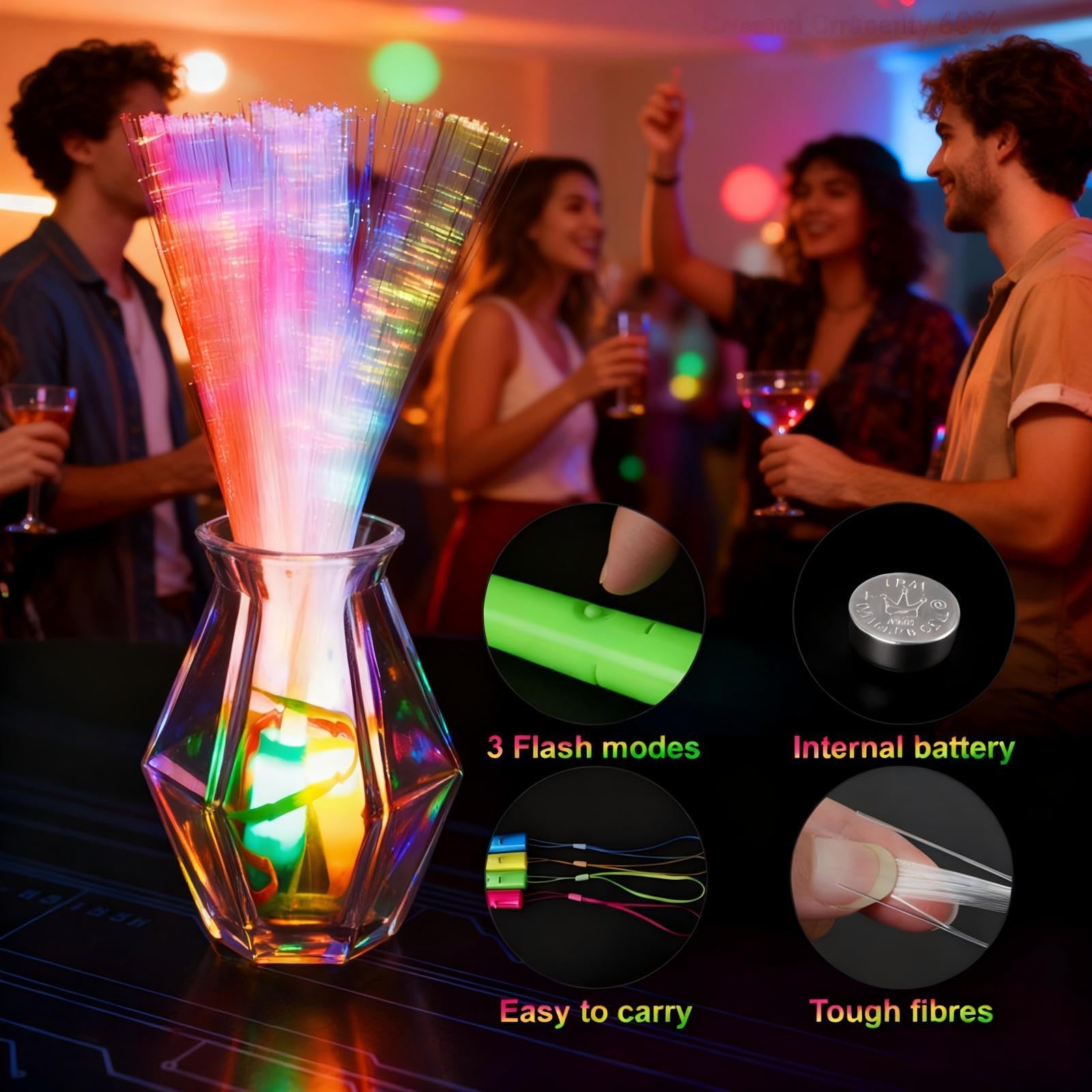 KIMIMARA Bastoncini Luminosi in Fibra - 12 Bastoncini Luminosi a LED Colorati con Batterie, Giocattoli per Feste per Bambini per Feste Notturne, Discoteche, Concerti, Club, Carnevali, Matrimoni