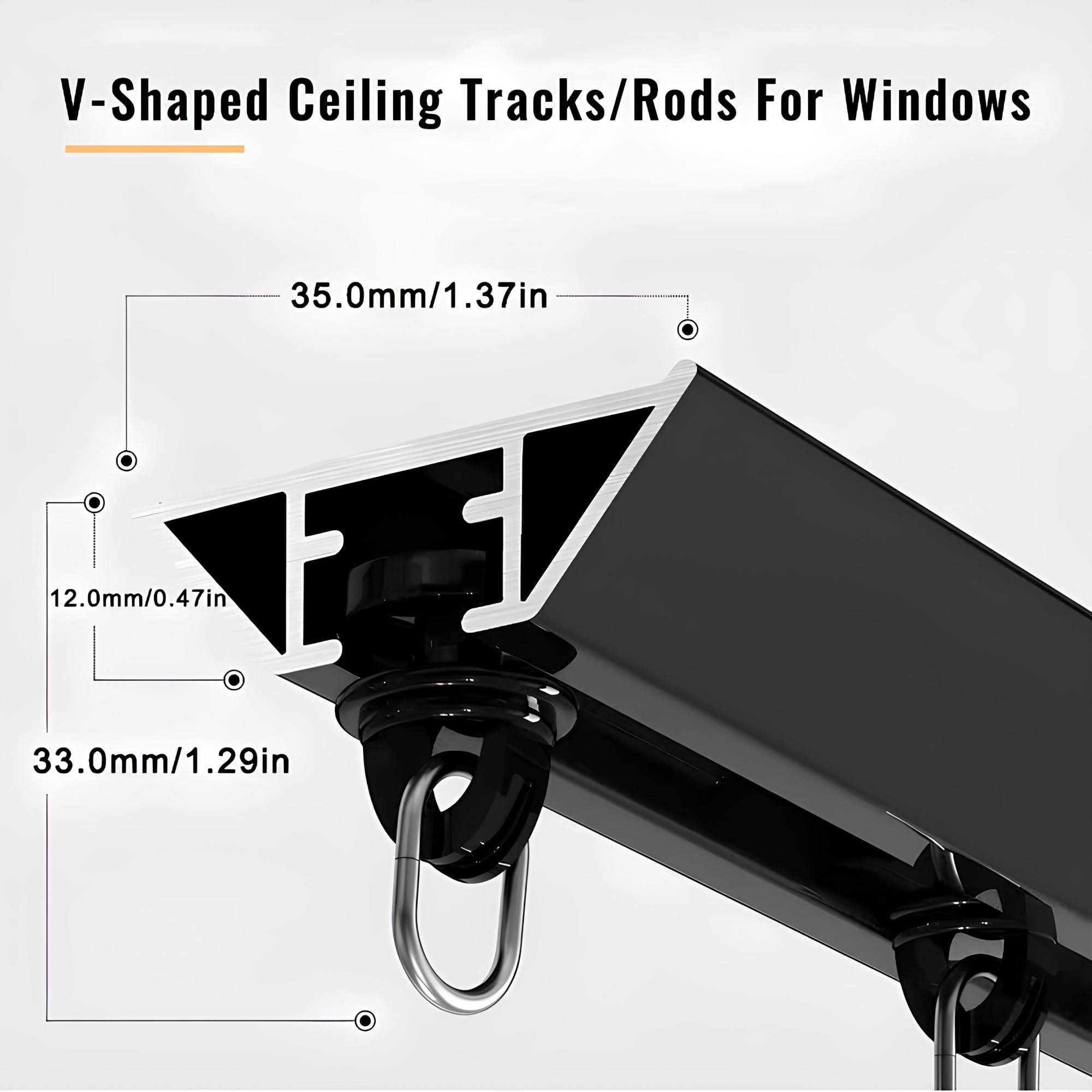 Ultradünne Aluminium-Deckenschiene SystemV-Sd Gleitschiene für Zimmer/Terrasse/Balkon, ainsDivider Vorhangstange für Innenöffnung, Schwarz 4,80 m/1,2 x 1,20 m