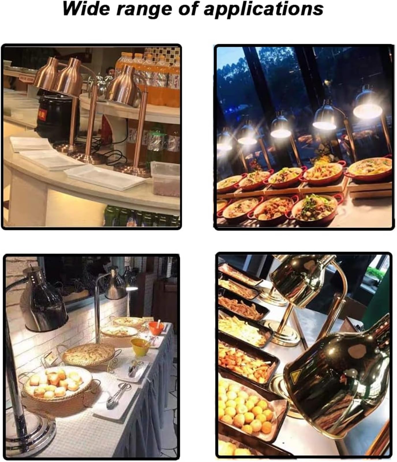 Podgrzewacz żywności Lampa grzewcza do żywności z żarówką 275W Bufet Lampy grzewcze do frytek, smażone jedzenie, pizza, pączki, makarony | Złoty (kolor: podwójna żarówka)