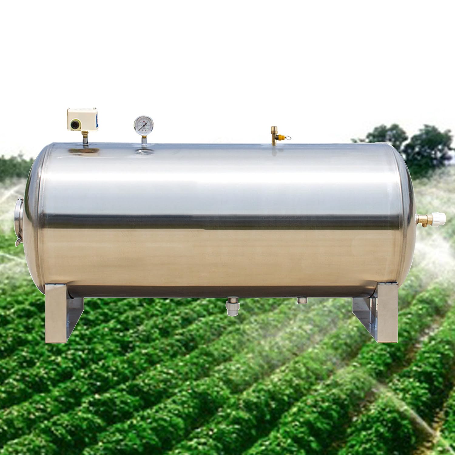 Serbatoio booster in acciaio inossidabile, Serbatoio orizzontale per pompa da pozzo, Serbatoio d'aria automatico con kit di montaggio, 200L