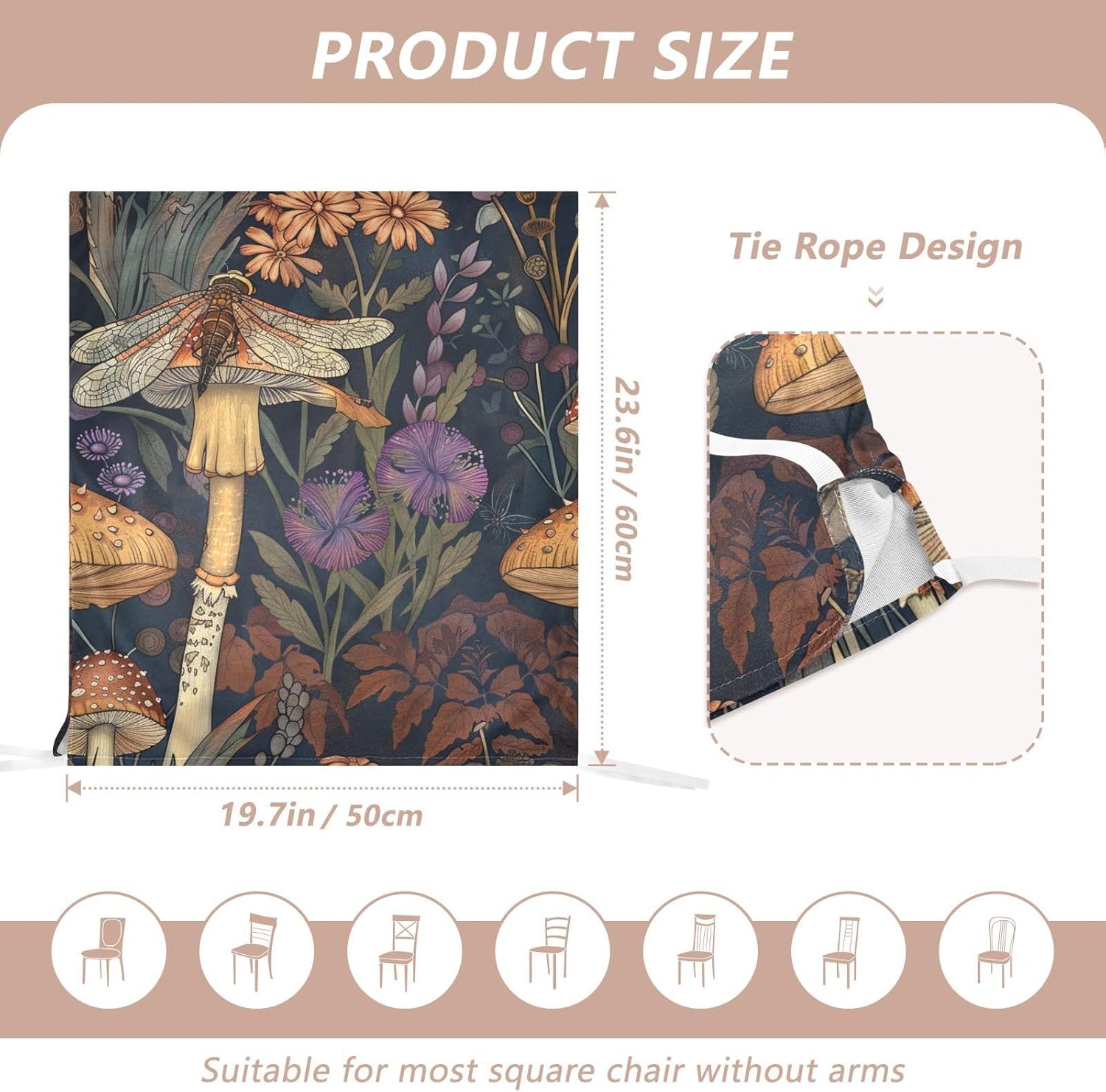 ALAZA Dragonfly Mushroom Chair Back Cover Set of 6, Washable Reusable Removable Chair Slipcovers Decorative Chair Cover for Home Kitchen Wedding Party