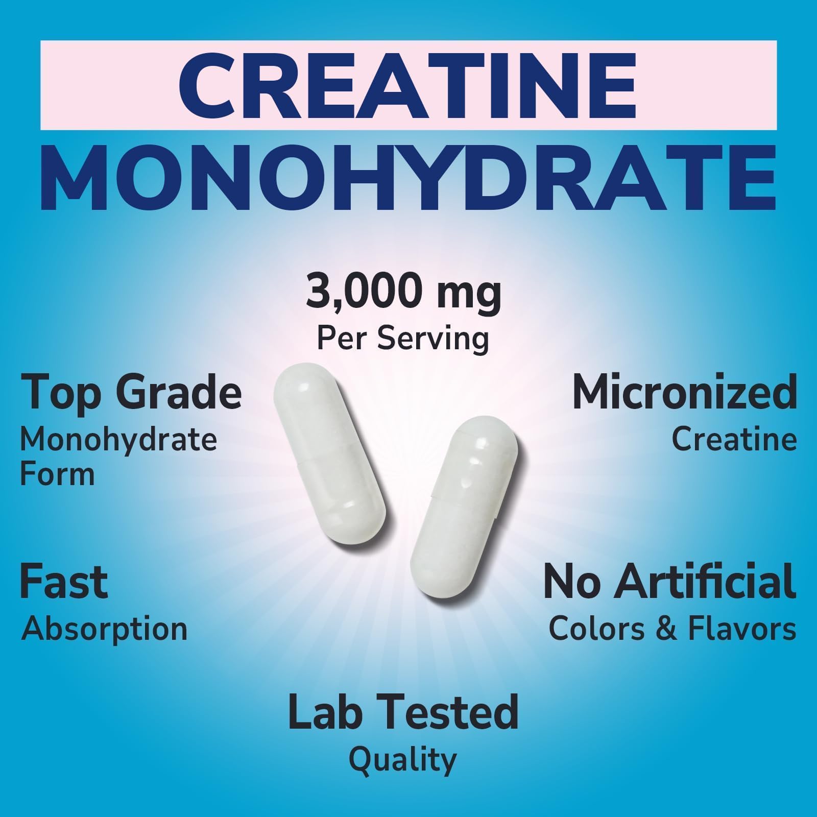 Vitalibre Creatine Monohydrate 3000 mg, Micronized, Increased Strength, Enhanced Endurance, Cellular Energy & Cognitive Function Support, Non-GMO, No Bloating, High Absorption, 120 Capsules — Amazon image 4