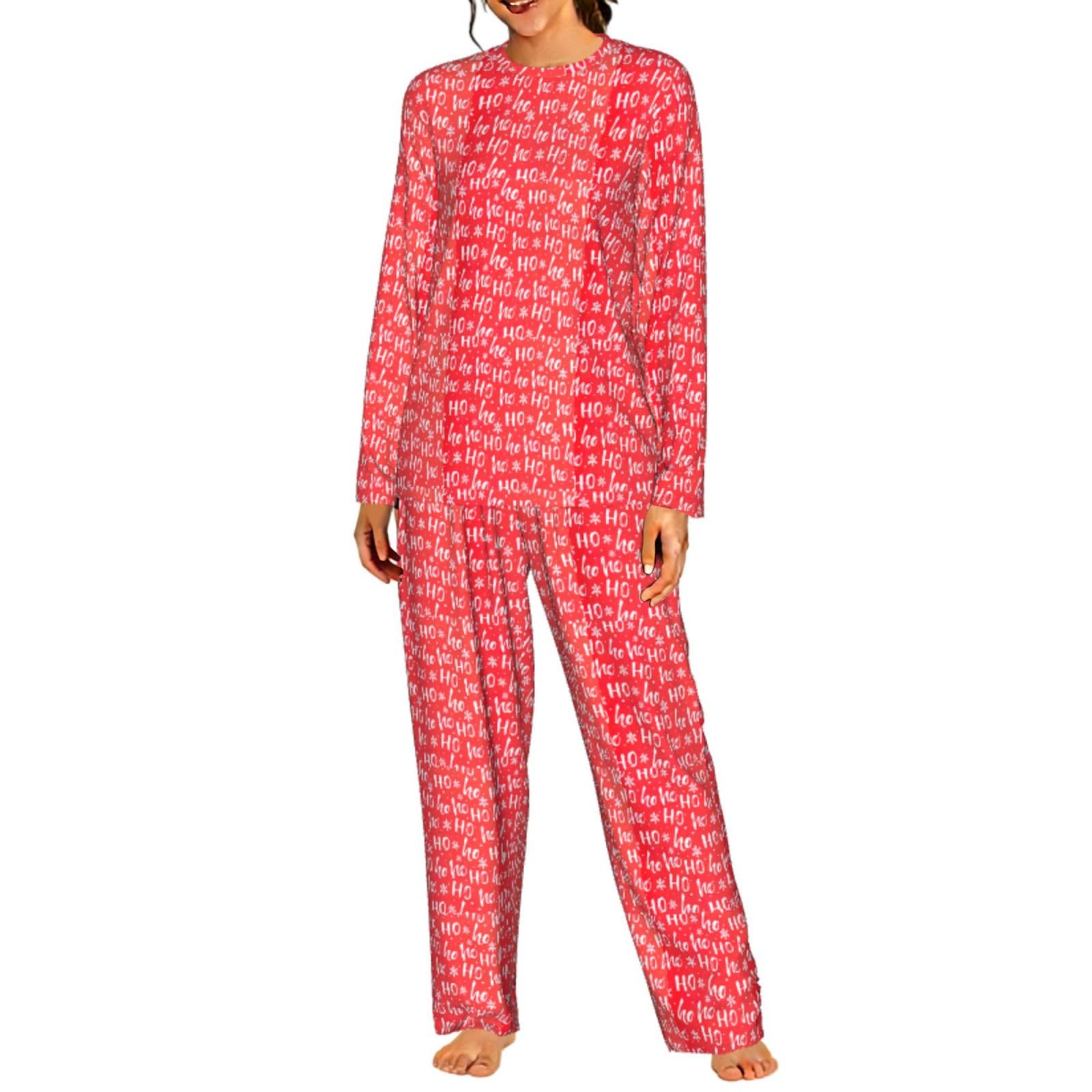 Sfondo di Natale Stampa Delle Donne Manica Lunga Pigiama Corrispondente Set Morbido Confortevole Lounge Elastico Sleepwear