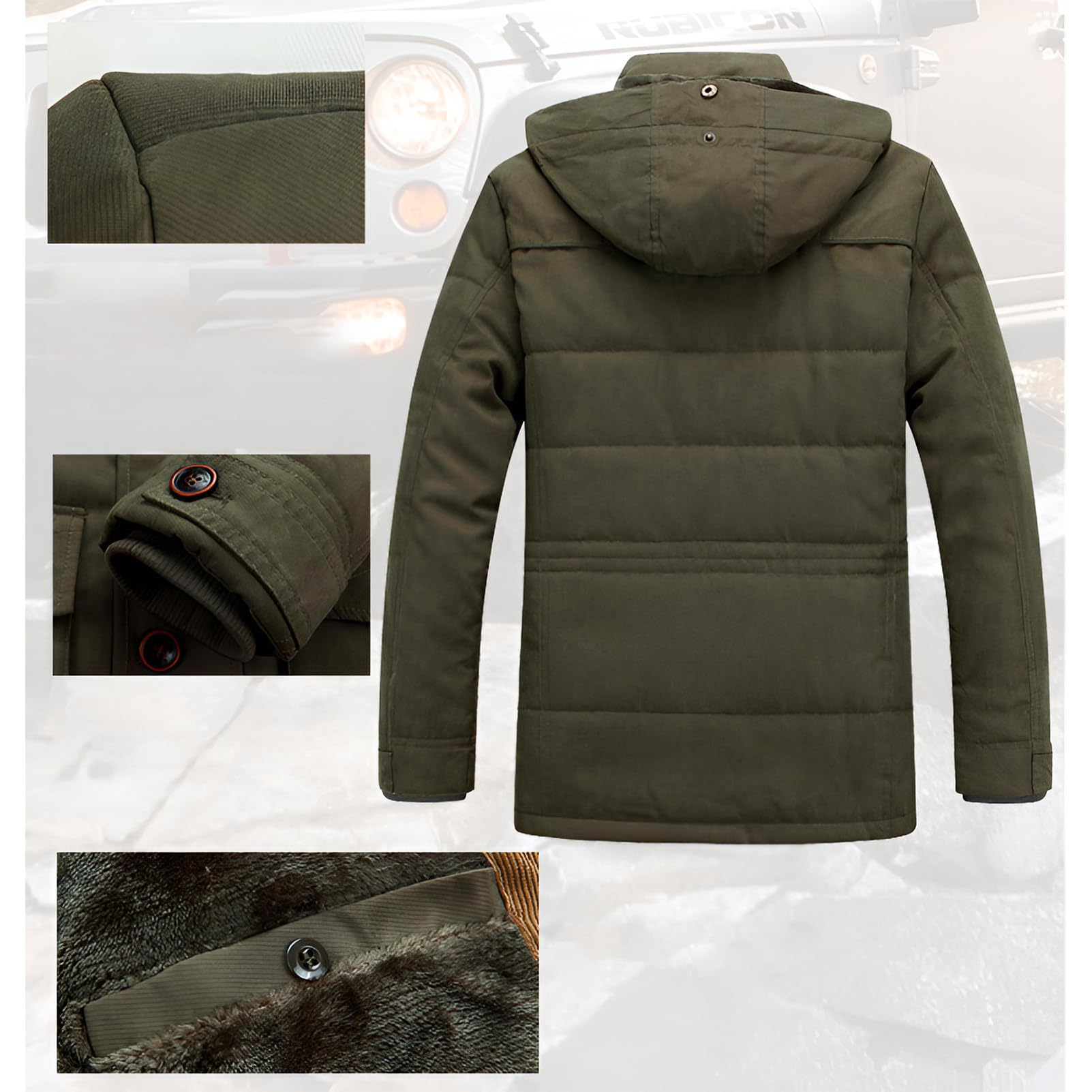 ANUFER Herren Thermo-Baumwoll-Wattierte Parka-Jacke mit Kapuze