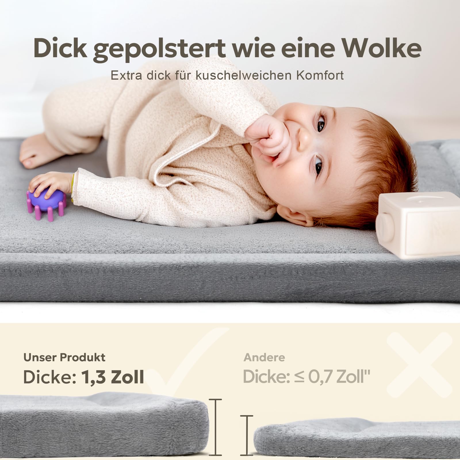 Mallify Spielmatte Baby 127x127x3,3cm – Krabbelmatte mit hochwertigem Memory-Schaum & Rutschfester Unterseite, Teppich Kinderzimmer für Spiel & Krabbeln, Spielteppich Kinder, Krabbeldecke für Baby
