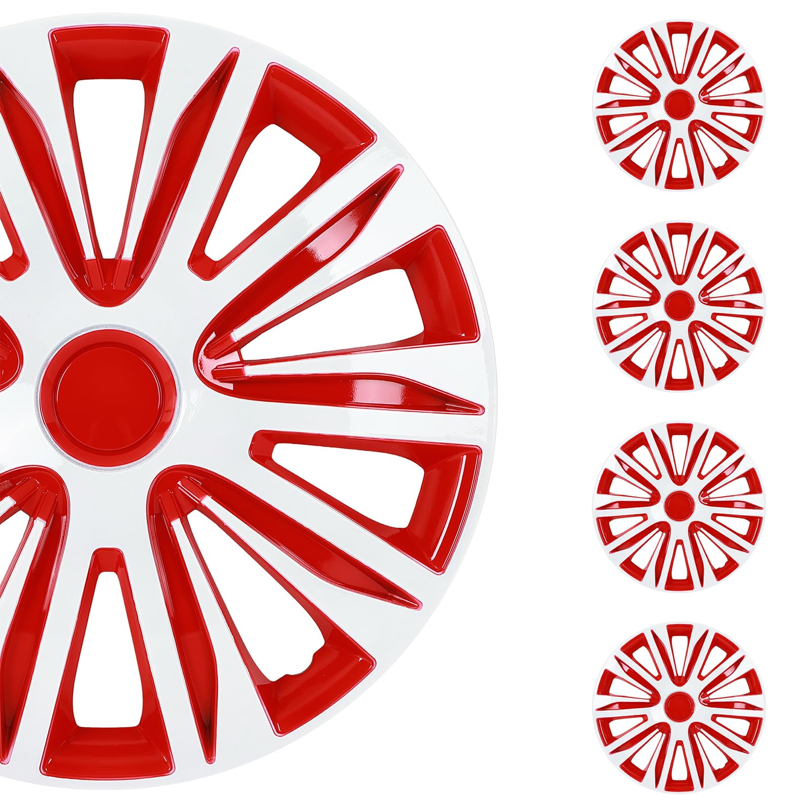 SCITOO Hubcaps Wheel Cover 17" 4 PCS White &amp; Red