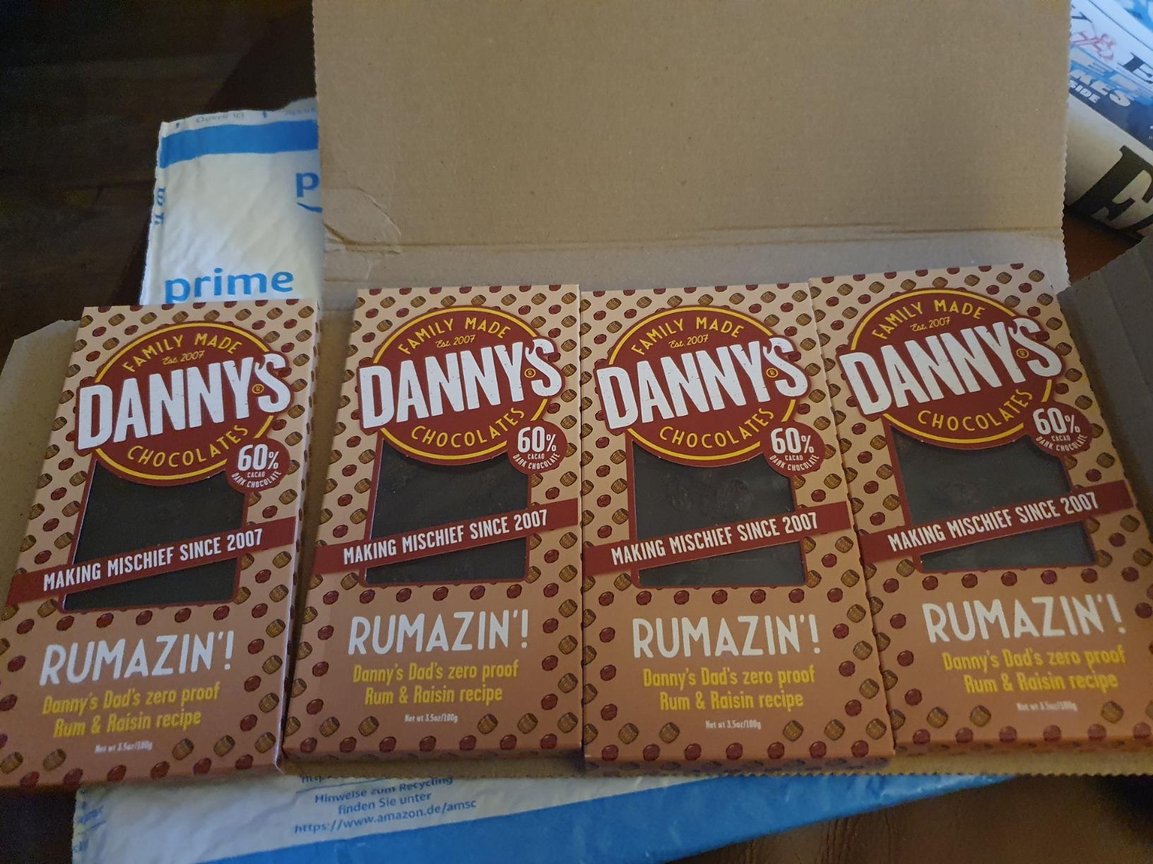Danny's Chocolates Rumazin' Rum and Raisin Chocolate Bar 3 x 80g Old