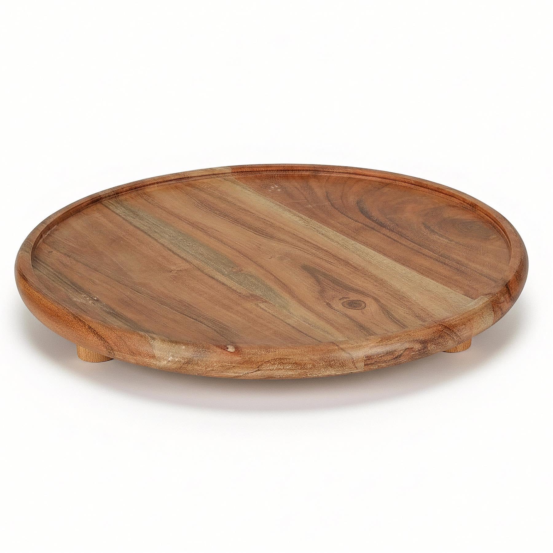 Geezy Round Serving Tray Acacia Wooden Board For Snacks Desserts Candles Home Decor
