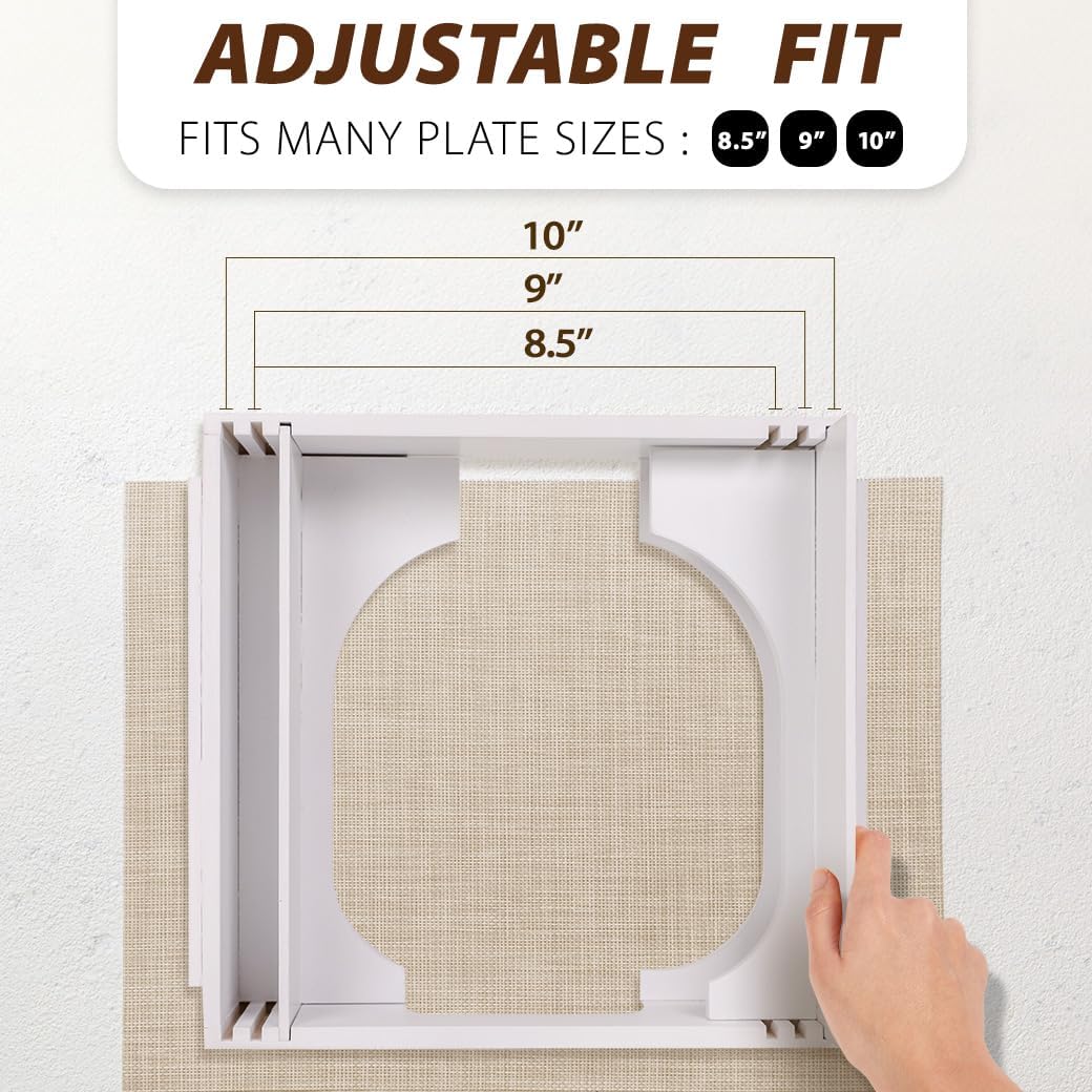 Adjustable Paper Plate Dispenser Under Cabinet, Holder Under Cabinet, Kitchen Counter Paper Plate Organizer for 8/8.5/9/10-Inch Plates - White