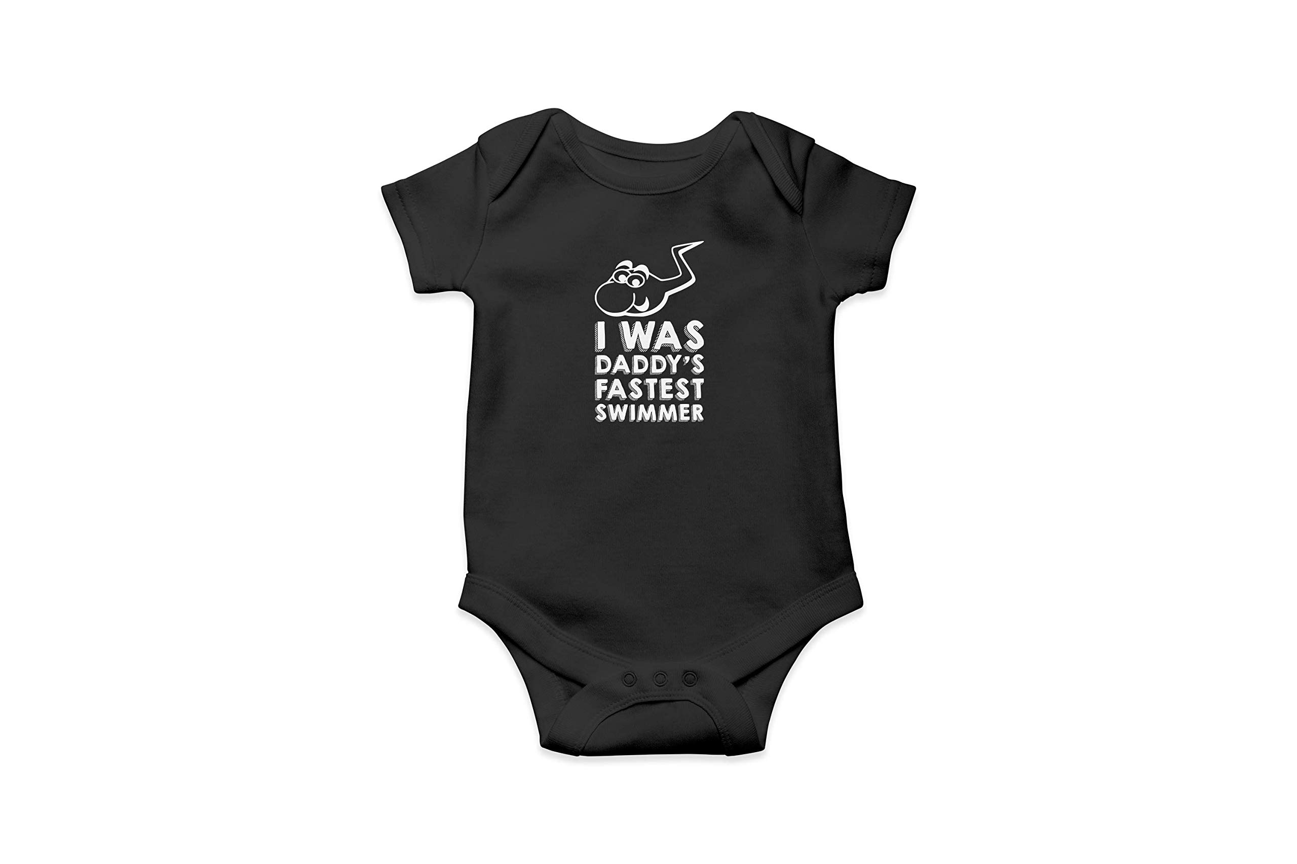 SMARTYPANTS I Was Daddy's Fastest Swimmer Babygrow - Cute Adorable Funny Father's Day Gift Dad Novelty Present Birthday Christmas Newborn Baby Shower (Black, 0-3 Months)