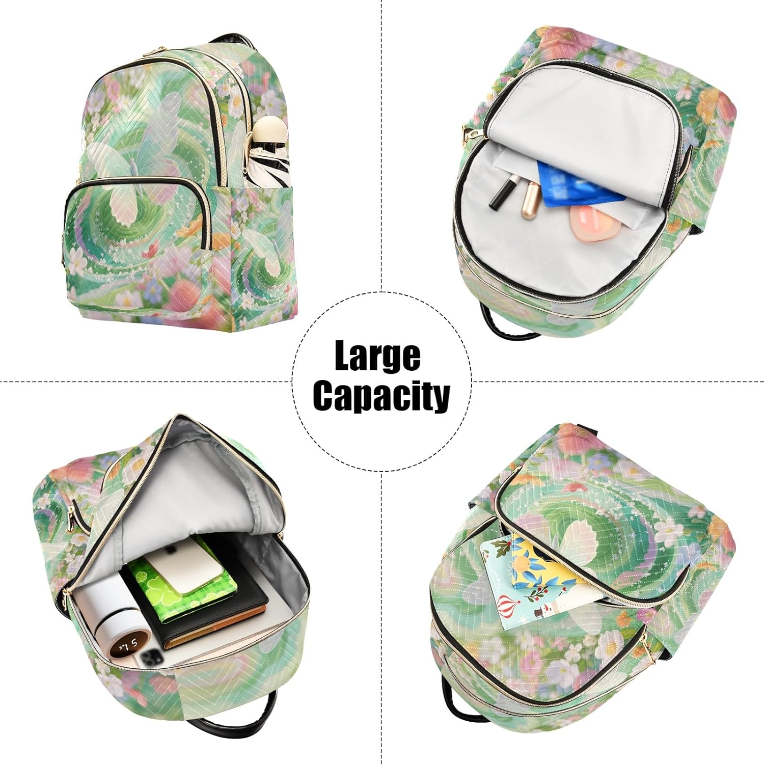 Quilted Backpack for Women Enchanting Butterfly Green Carry-On 14 Inch Laptop Backpack