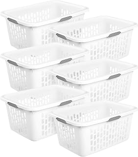 Sterilite 2 Bushel Large Plastic Laundry Basket with Comfort Grip Handles & Reinforced Rim, White, 6 Pack
