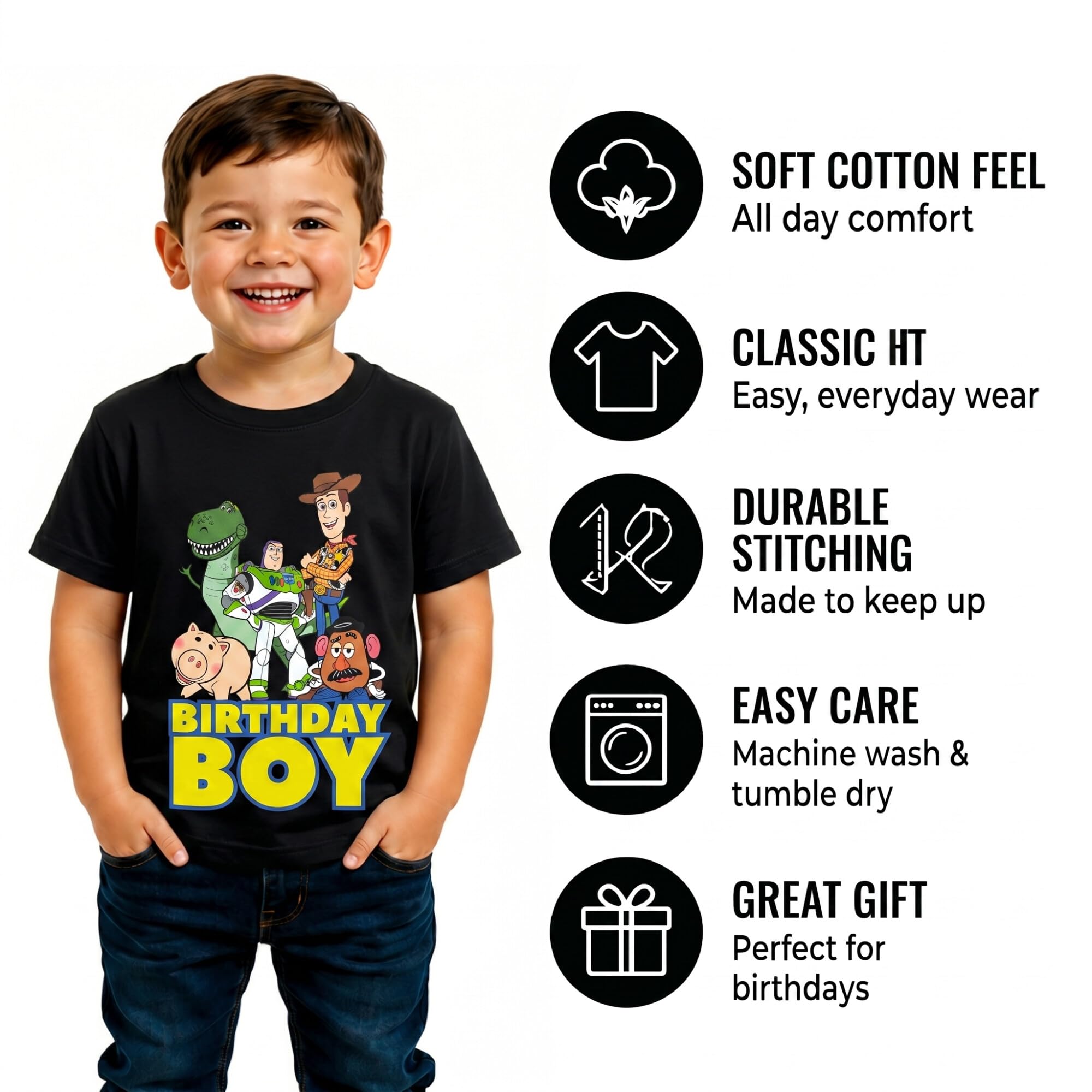 Disney Mickey Mouse Birthday Boy Shirt – Crew Neck Short Sleeve Graphic Tees Boys Birthday Shirt (Sizes 3T-7)