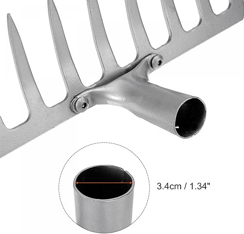 Miniatura 4 de uxcell Cabezal de rastrillo de jardín de 9 dientes, rastrillo de piedra de acero al manganeso galvanizado para jardín, granja, patio trasero, sin