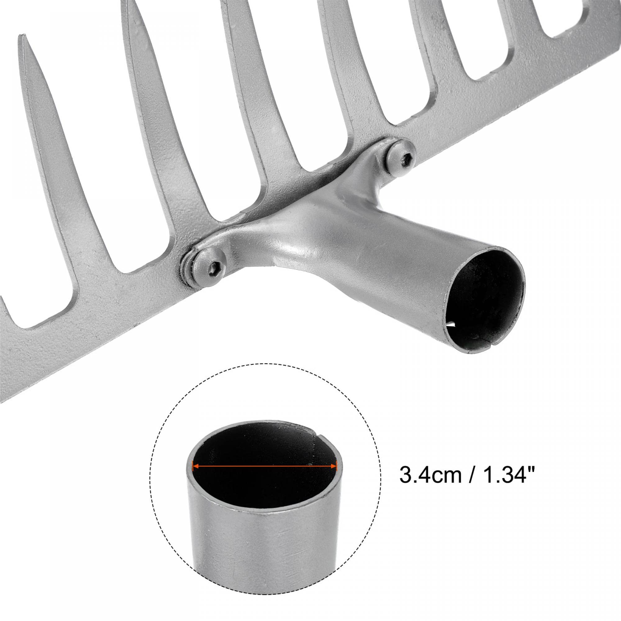 uxcell Cabezal de rastrillo de jardín de 9 dientes, acero galvanizado al manganeso para jardín, granja, patio, sin manga, cabeza de rastrillo dura, tono plateado