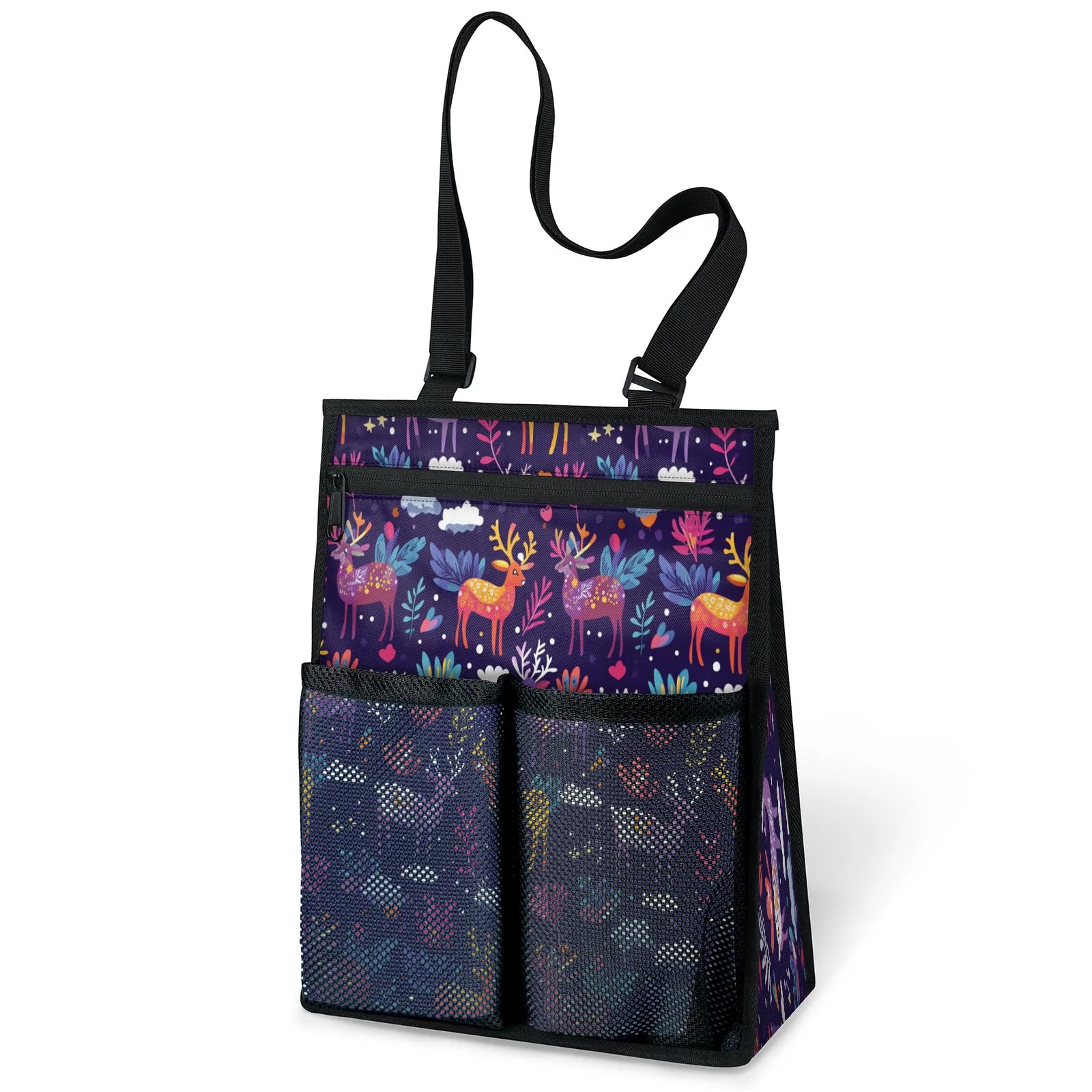 Ourtheme Flowers Elk Deer Portable Shower Bag for Travel Gym Camp Beach Tote Shower Caddy Bags Hanging Toiletry
