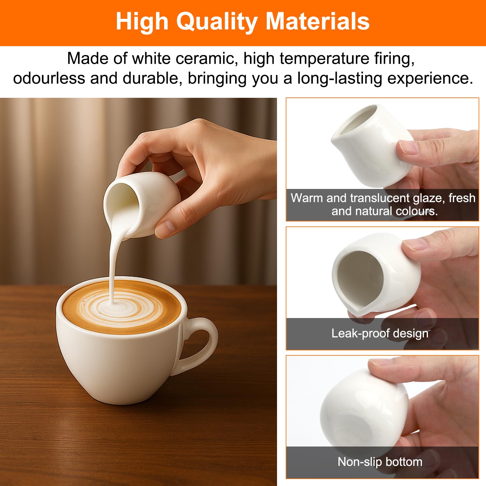 APOMOONS 6 Stück Milchkännchen Klein, Milchkännchen Porzellan mit Keramiklöffel, Sauciere Porzellan für Milch Kaffee Sirup Soßen (50ml, Weiß)