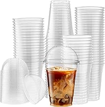 PET Cups With Holed Dome Lids 200ml | Crystal Clear Biodegradable Eco-Friendly Multipurpose Cup for Iced Coffee, Cold Drinks, Milkshake, Slush Cups, Smoothies, Slurpee, Parties (100 pc)